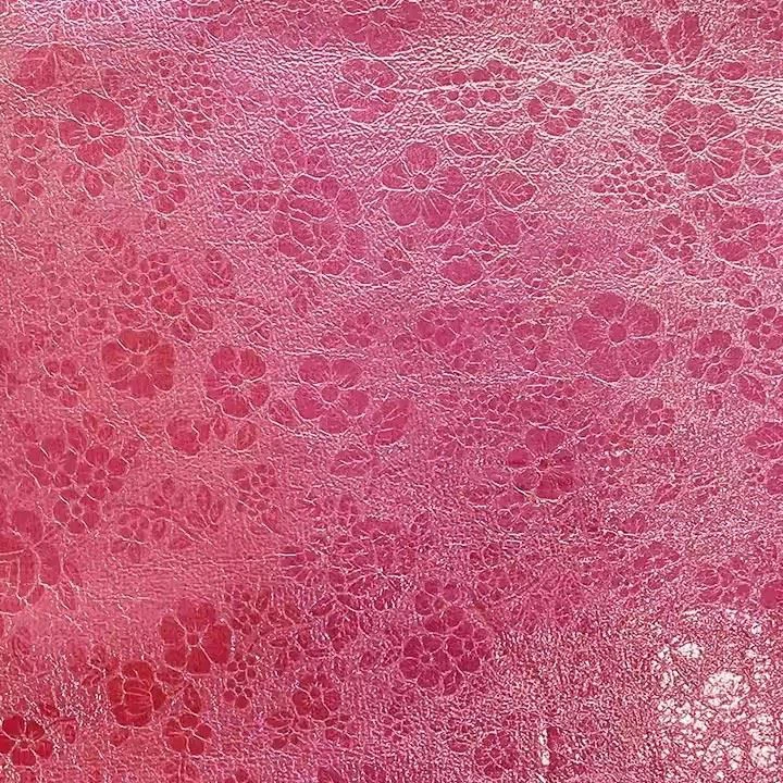Holographic Floral Pattern Embossing PU Artificial Synthetic Leather Neon Color Faux Vinyl Fabric For Bags/Decorate Accessories