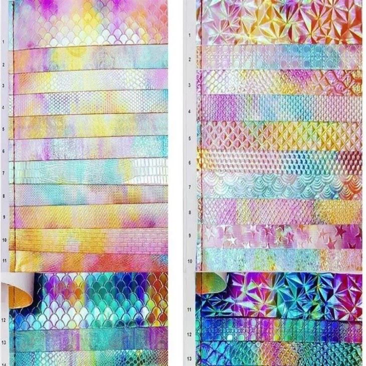 Special PU Rainbow Mirror Embossed Synthetic Leather Luggage Handbag Shoes Cosmetic Bag Leather Fabric